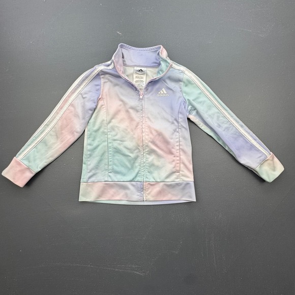 Adidas Track Jacket Girls Size 4T Pastel Tie Dye Zip Up Logo Pink Purple Blue - Picture 1 of 7